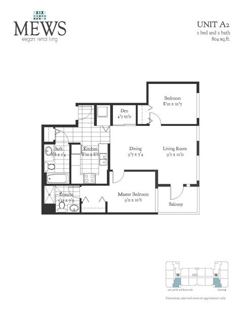 Floor plan for 2 beds, 2 baths, 781 sqft